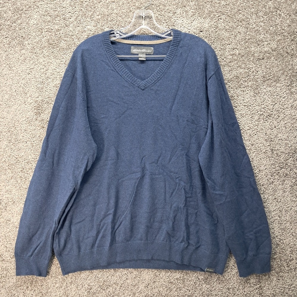 Eddie Bauer Mens XL Blue V-Neck Pullover Knit Sweater Heathered Casual 7129